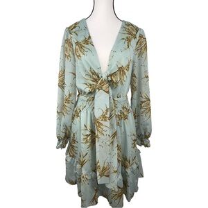 DOKOTOO Floral Print V-Neck Mini Dress with waist cutout | M